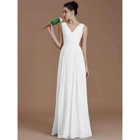 V-Neck Elegant Sleeveless Ruched Chiffon Bridesmaid Dresses