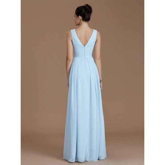 V-Neck Elegant Sleeveless Ruched Chiffon Bridesmaid Dresses