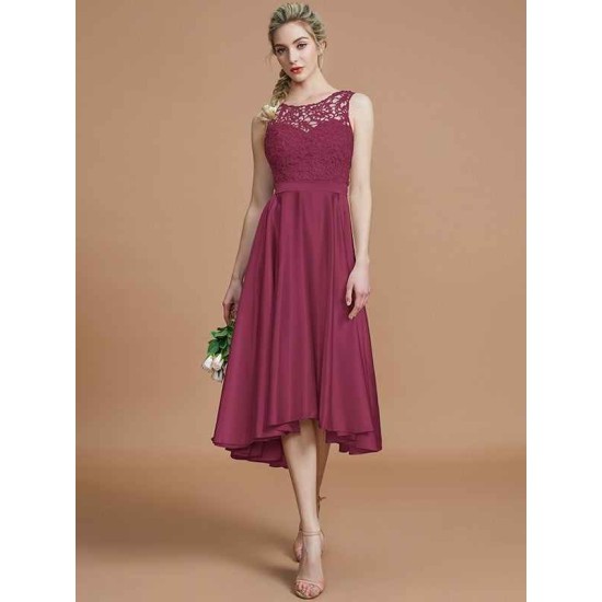 Modern Bateau Sleeveless Ruffles Asymmetrical Bridesmaid Dresses