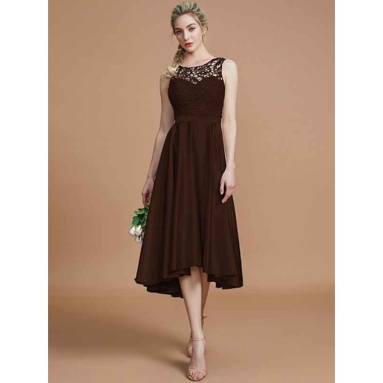 Modern Bateau Sleeveless Ruffles Asymmetrical Bridesmaid Dresses