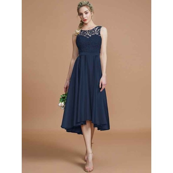 Modern Bateau Sleeveless Ruffles Asymmetrical Bridesmaid Dresses