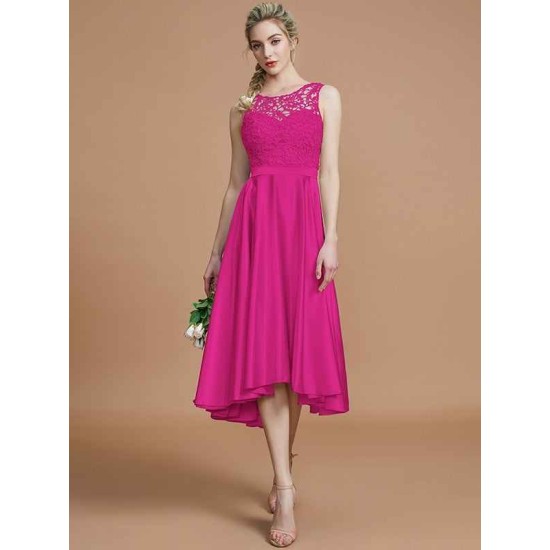Modern Bateau Sleeveless Ruffles Asymmetrical Bridesmaid Dresses
