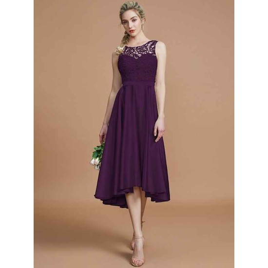 Modern Bateau Sleeveless Ruffles Asymmetrical Bridesmaid Dresses
