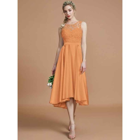 Modern Bateau Sleeveless Ruffles Asymmetrical Bridesmaid Dresses