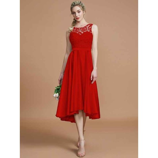 Modern Bateau Sleeveless Ruffles Asymmetrical Bridesmaid Dresses