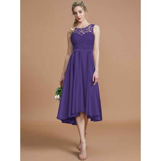 Modern Bateau Sleeveless Ruffles Asymmetrical Bridesmaid Dresses