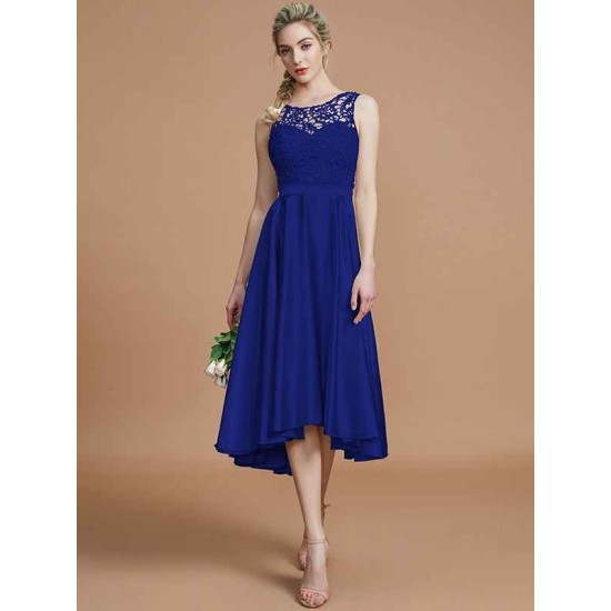 Modern Bateau Sleeveless Ruffles Asymmetrical Bridesmaid Dresses
