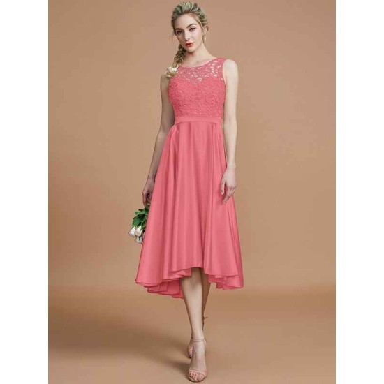 Modern Bateau Sleeveless Ruffles Asymmetrical Bridesmaid Dresses