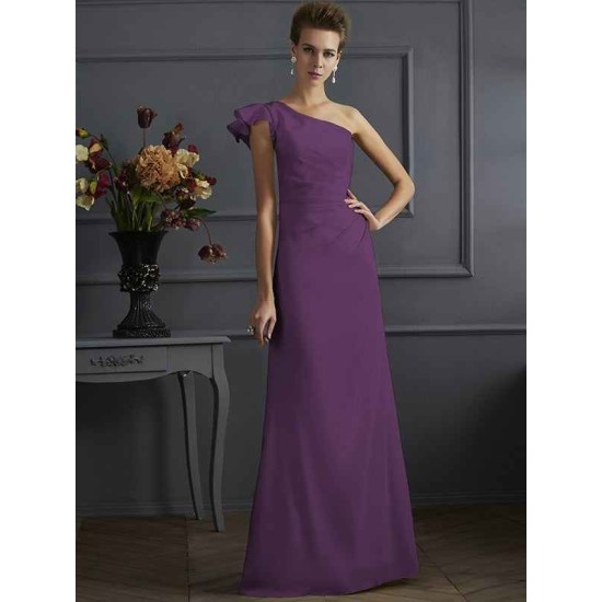 Classy Sleeveless One Shoulders Pleats Long Bridesmaid Dresses