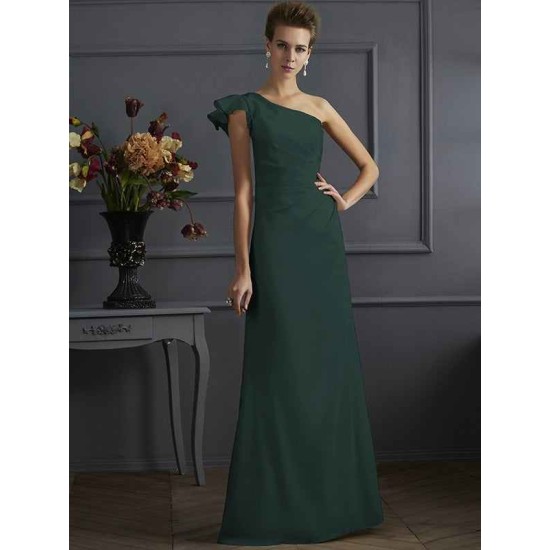 Classy Sleeveless One Shoulders Pleats Long Bridesmaid Dresses