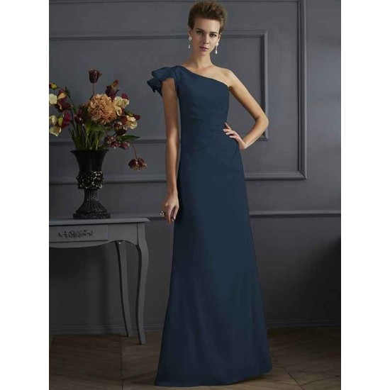 Classy Sleeveless One Shoulders Pleats Long Bridesmaid Dresses