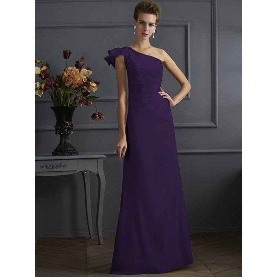 Classy Sleeveless One Shoulders Pleats Long Bridesmaid Dresses