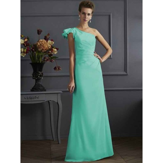 Classy Sleeveless One Shoulders Pleats Long Bridesmaid Dresses