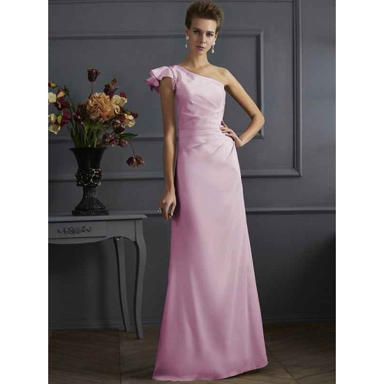 Classy Sleeveless One Shoulders Pleats Long Bridesmaid Dresses