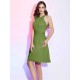 Charming High Neck Sleeveless Hand-Made Flower Short Chiffon Bridesmaid Dresses