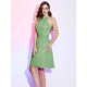 Charming High Neck Sleeveless Hand-Made Flower Short Chiffon Bridesmaid Dresses