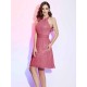 Charming High Neck Sleeveless Hand-Made Flower Short Chiffon Bridesmaid Dresses
