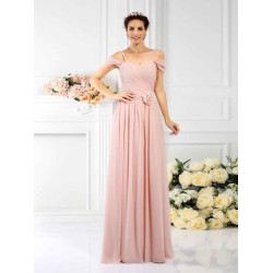 Charming Spaghetti Straps Pleats Sleeveless Long Chiffon Bridesmaid Dresses