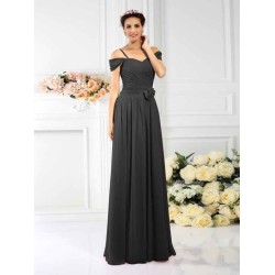 Charming Spaghetti Straps Pleats Sleeveless Long Chiffon Bridesmaid Dresses
