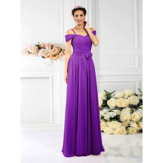 Charming Spaghetti Straps Pleats Sleeveless Long Chiffon Bridesmaid Dresses