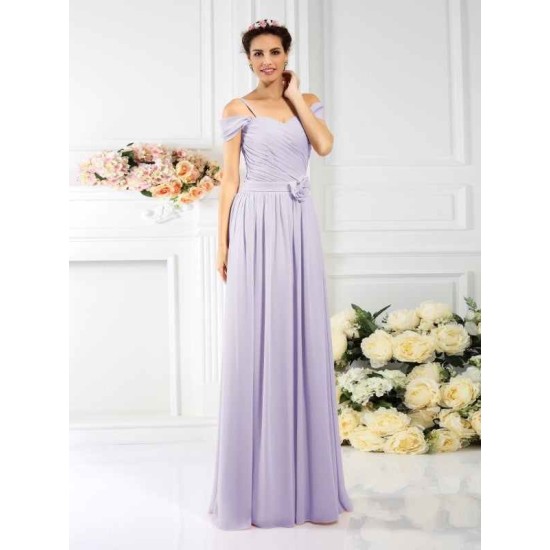 Charming Spaghetti Straps Pleats Sleeveless Long Chiffon Bridesmaid Dresses