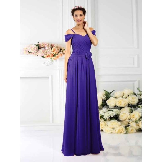 Charming Spaghetti Straps Pleats Sleeveless Long Chiffon Bridesmaid Dresses