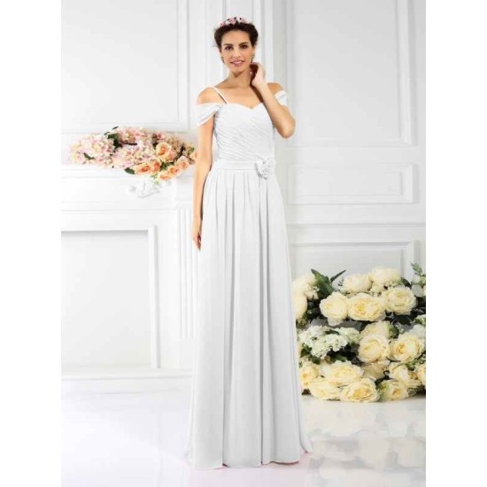 Charming Spaghetti Straps Pleats Sleeveless Long Chiffon Bridesmaid Dresses