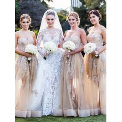 Gorgeous Sweetheart Sleeveless Applique Tulle Bridesmaid Dresses