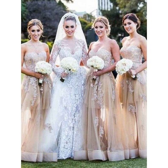Gorgeous Sweetheart Sleeveless Applique Tulle Bridesmaid Dresses