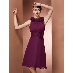 Charming High Neck Sleeveless Hand-Made Flower Short Chiffon Bridesmaid Dresses