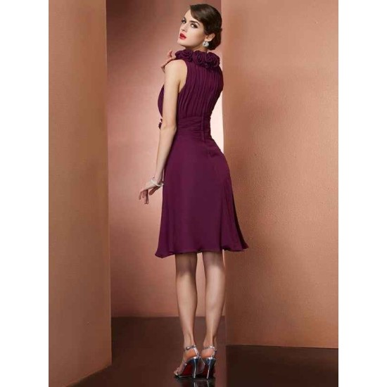 Charming High Neck Sleeveless Hand-Made Flower Short Chiffon Bridesmaid Dresses