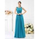 Modern Bateau Pleats Sleeveless Long Chiffon Bridesmaid Dresses