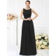 Modern Bateau Pleats Sleeveless Long Chiffon Bridesmaid Dresses