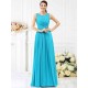 Modern Bateau Pleats Sleeveless Long Chiffon Bridesmaid Dresses