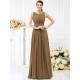 Modern Bateau Pleats Sleeveless Long Chiffon Bridesmaid Dresses