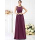 Modern Bateau Pleats Sleeveless Long Chiffon Bridesmaid Dresses