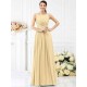 Modern Bateau Pleats Sleeveless Long Chiffon Bridesmaid Dresses