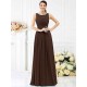 Modern Bateau Pleats Sleeveless Long Chiffon Bridesmaid Dresses
