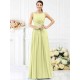 Modern Bateau Pleats Sleeveless Long Chiffon Bridesmaid Dresses