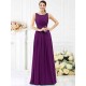 Modern Bateau Pleats Sleeveless Long Chiffon Bridesmaid Dresses