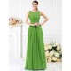 Modern Bateau Pleats Sleeveless Long Chiffon Bridesmaid Dresses