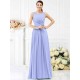 Modern Bateau Pleats Sleeveless Long Chiffon Bridesmaid Dresses