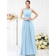 Modern Bateau Pleats Sleeveless Long Chiffon Bridesmaid Dresses