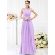 Modern Bateau Pleats Sleeveless Long Chiffon Bridesmaid Dresses