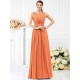 Modern Bateau Pleats Sleeveless Long Chiffon Bridesmaid Dresses