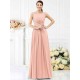 Modern Bateau Pleats Sleeveless Long Chiffon Bridesmaid Dresses