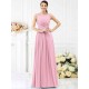 Modern Bateau Pleats Sleeveless Long Chiffon Bridesmaid Dresses