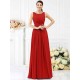 Modern Bateau Pleats Sleeveless Long Chiffon Bridesmaid Dresses