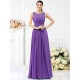 Modern Bateau Pleats Sleeveless Long Chiffon Bridesmaid Dresses