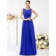 Modern Bateau Pleats Sleeveless Long Chiffon Bridesmaid Dresses